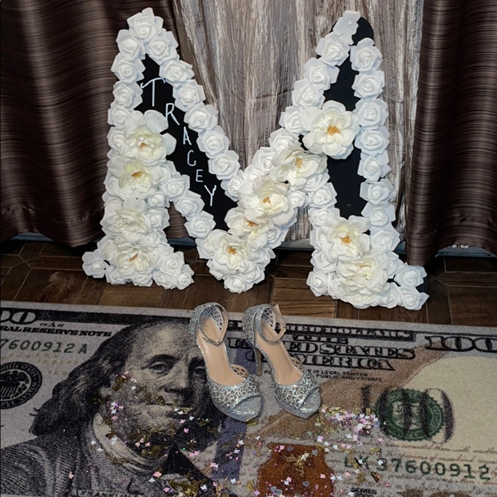 Silver glitter heels